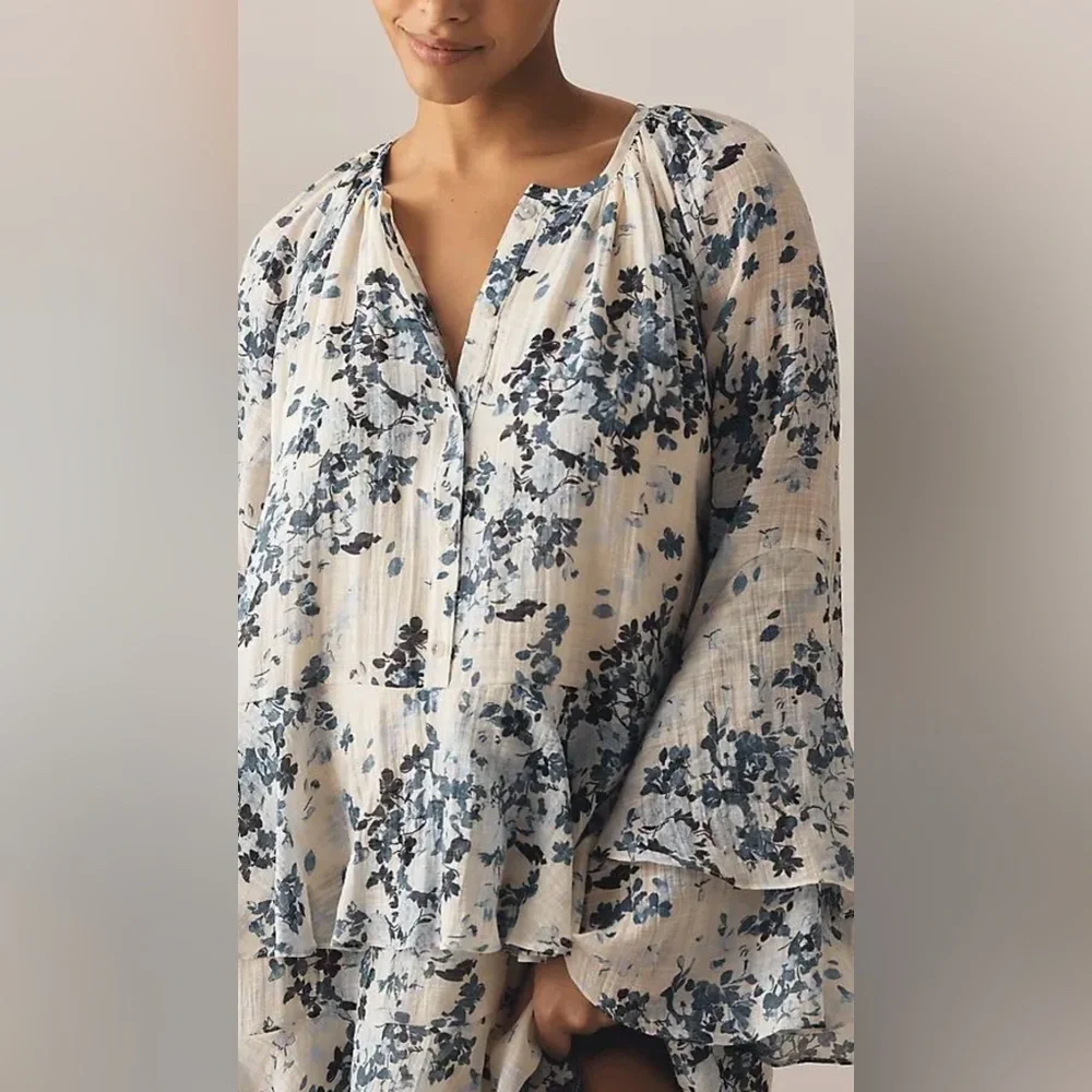 Anthropologie Maeve long sleeve v neck mini swing dress - Picture 4 of 7